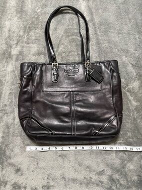 Coach Black Leather Tote with Polished Trim